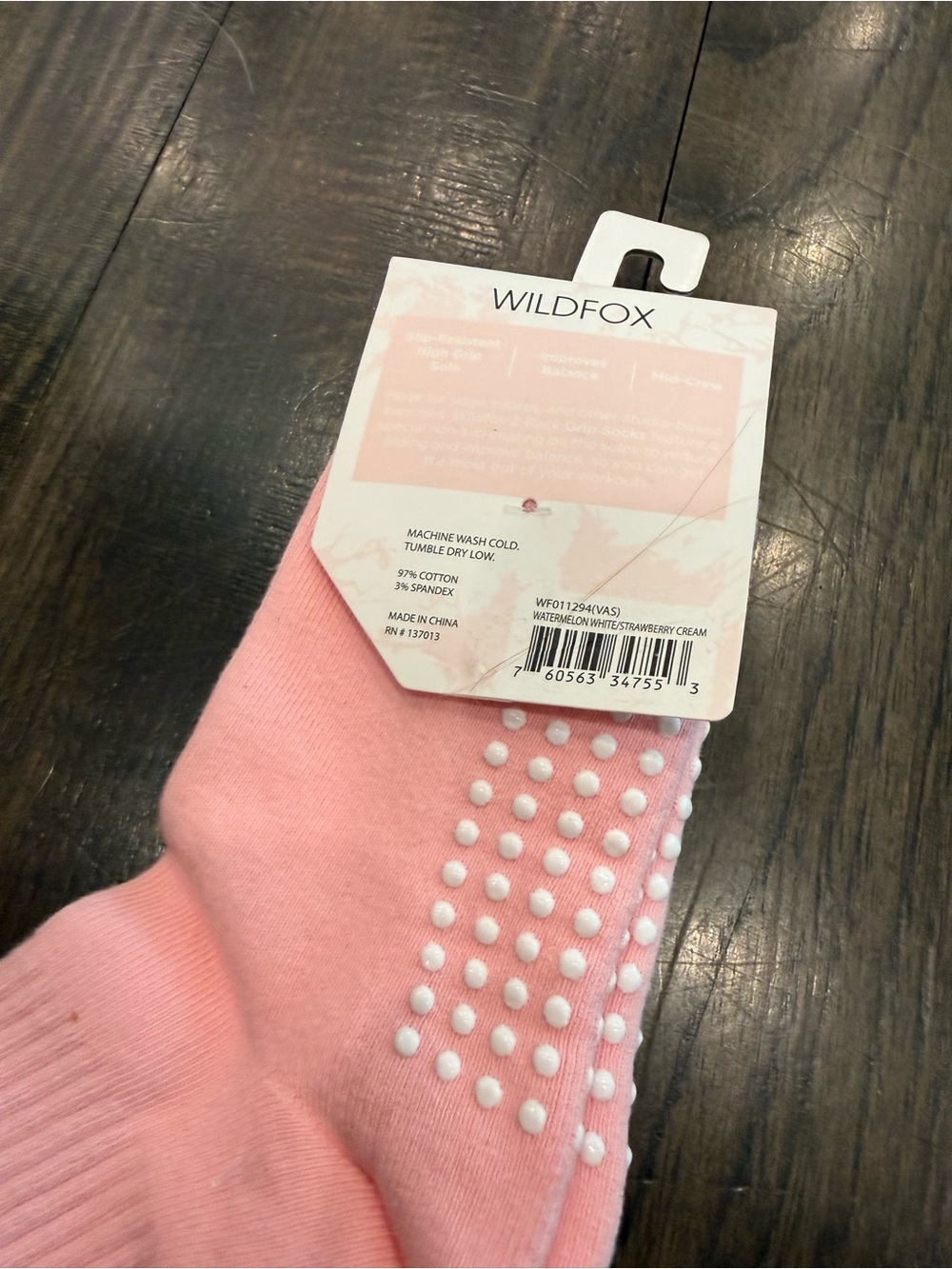 Wildfox White Crew Grip Socks with Pink Trim and Watermelon Patch - Picture 7 of 9